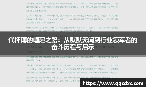 代怀博的崛起之路：从默默无闻到行业领军者的奋斗历程与启示